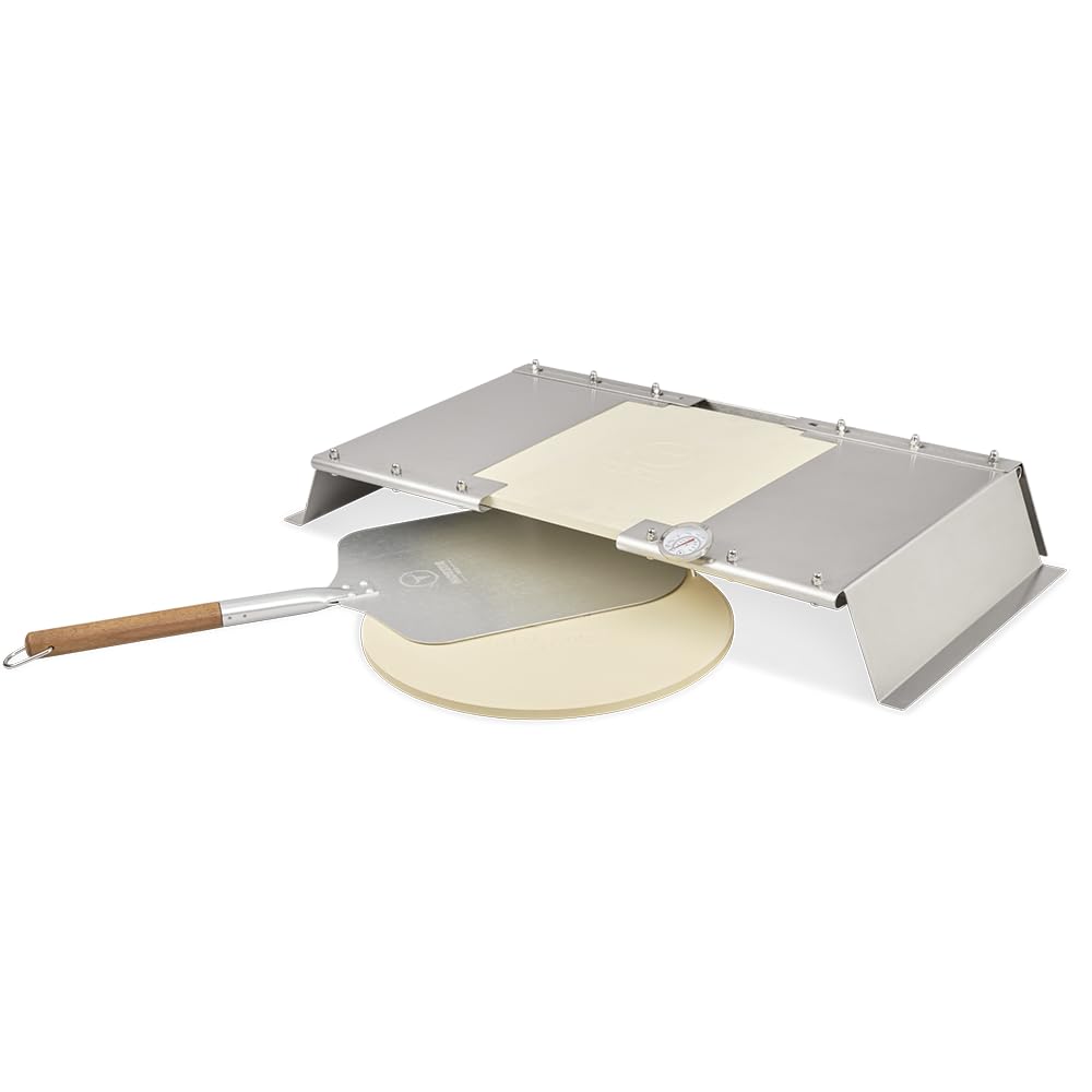 MOESTA-BBQ 19714 PizzaCover Flex Set - Gasgrill Edelstahl Pizzaaufsatz - Set mit Pizzahaube, Pizzaschieber und Pizzastein