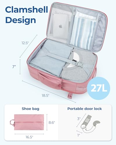 Image of BAGSMART Carry On Backpack, 17.3 Inch Large Travel backpack Carry On Flight Approved, Personal Item Backpack Travel Bag With Shoe Bag, 27L Water Resistant Casual Daypack, Pink
