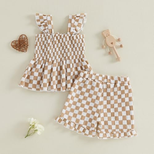Image of Little Toddler Kids Girl Clothes Set 1-8 Years Summer Outfits Solid Color Tank Tops & Shorts