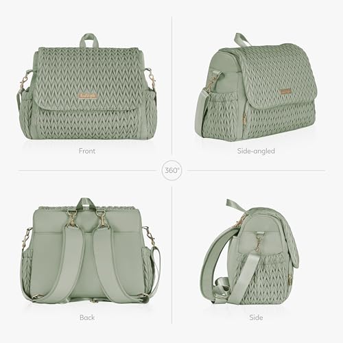 Hannah & Sophia Belle Convertible Baby Diaper Backpack & Bag in Sage Green, Large Size, Dual Sided Water Resistant Changing Mat Included, Detachable Shoulder Straps, Easy To Use