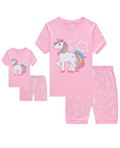 Babyroom Girls Matching Doll&toddler 4 Piece Cotton Pajamas Toddler Unicorn Sleepwear size 4 Pink