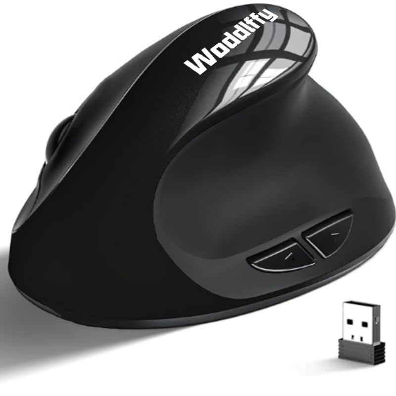 Image of Woddiffy Ergonomic Mouse, Vertical Wireless Mouse,Battery Powered Black | Ergonomic Design, Usb Wireless 800 /1200 /1600 DPI, Quiet Clicks, 6 Buttons Carpal Tunnel Mouse for Laptop, PC, Computer, Mac
