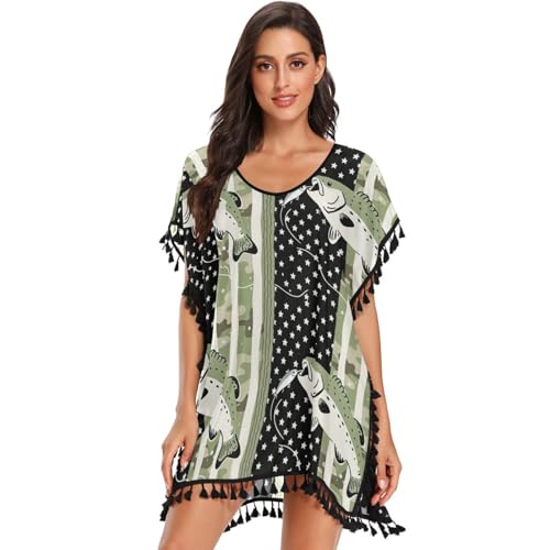 GuoChe Damen- Badeanzug, Tarnmuster, USA- Flagge, Strand- Coverups für Bademode, Angeln, Camouflage, USA- Flagge, USA- Flagge, Tarnmuster, Groß
