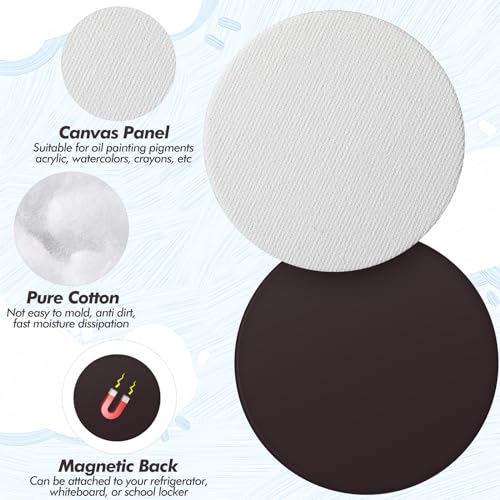 Engrowtic 50 Pcs Magnetic Painting Canvas Panel Mini Canvas Boards for Painting Mini Tile Art for Fridge Locker Art Crafts DIY(4 in,Round) - Thumbnail 3