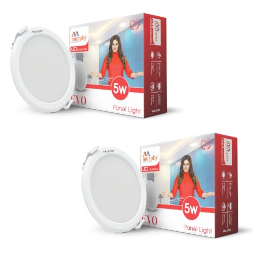 Image of Murphy EVO 5W Round LED Recess Panel Light | 85mm Outer Diameter, 70mm Cutout | 3000K Warm White | Shockproof PC Body | Energy Efficient | BIS Approved | 2-Year Warranty | Pack of 2