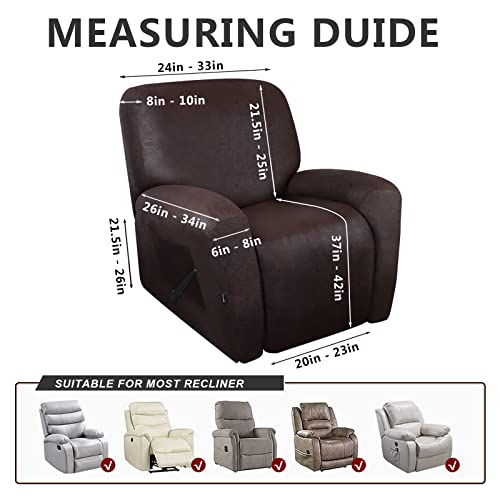 Molasofa Leather-Look Spandex Recliner Chair Covers,4-Piece Recliner Cover With Pocket,Soft Non Slip Recliner Covers For Recliner Chair,Washable Furniture Protector(Chocolate) #TOP7