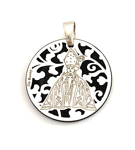 Médaille Saint Fermin en argent et onyx, le cadeau idéal pour baptême et fête