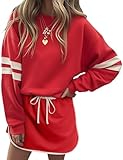 Ecosunny Womens Sweatsuits 2 Piece Set Casual Tracksuit Stripe Sweatshirt Waisted Skirted Skorts Tennis Running Shorts Sets Fiery Red 2XL