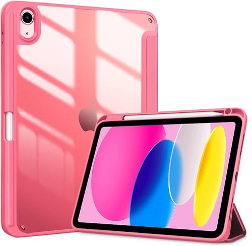 Image of ProElite Case Cover for Apple iPad (A16) 11th /10th Generation (2025 /2022), Transparent case Cover with Pencil Holder for iPad 11th /10th Gen 2025 /2022, Hot Pink