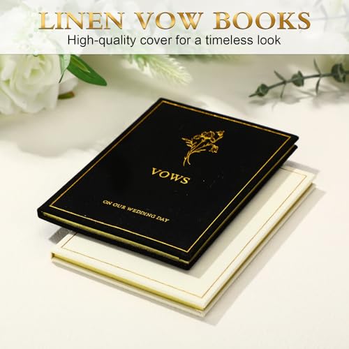 Image of Engrowtic Set of 2 Wedding Vow Books His and Hers Vows on Our Wedding Day Notebooks with Gold Foil Fabric Cover 5.8 inchx 4.1 inch Bride and Groom Gift for Newly Engaged Couple, 60 Lined Pages (Black, White)