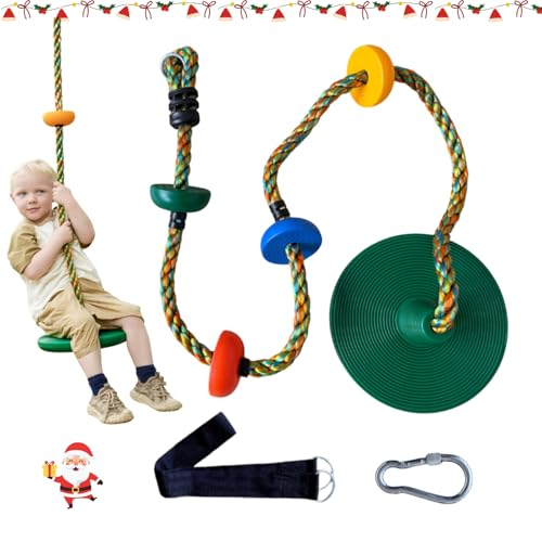 JUNGLE WELL Tree Swing for kids– Disc Climbing Rope Seat with Platform, Easy-to-Install Straps & Hooks, Fun Outdoor Swing for Garden, Treehouse & Playset Use