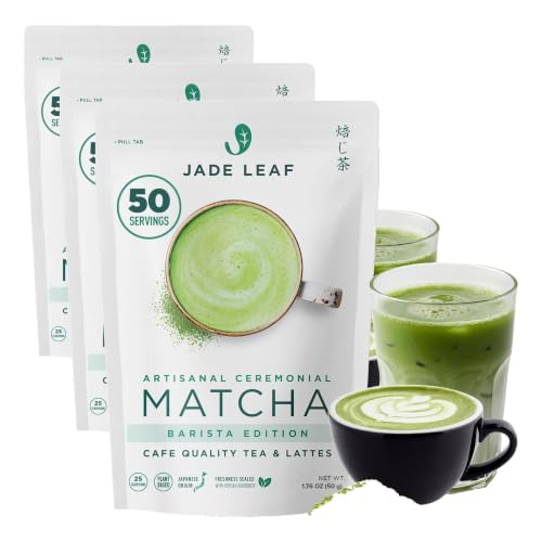 Image of Jade Leaf Matcha - Artisanal Barista Edition - Ceremonial Grade, First Harvest, Authentic Japanese Origin Matcha Powder for Cafe Quality Tea & Lattes, 50 Servings (1.76 Ounce Pouch) (Pack of 3)