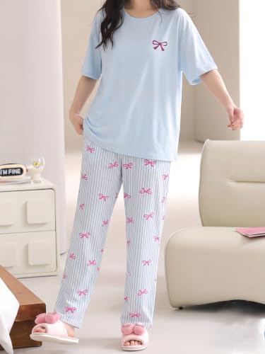 Image of Louis Luxe Cotton Blend Womens Korean Night Dress || Full Pyjama Set ||Korean Nightsuit || Women Nightwear ||Round Neck Full Sleeve Nightsuit || Loungewear || Everyday Nightdress (ND-10)