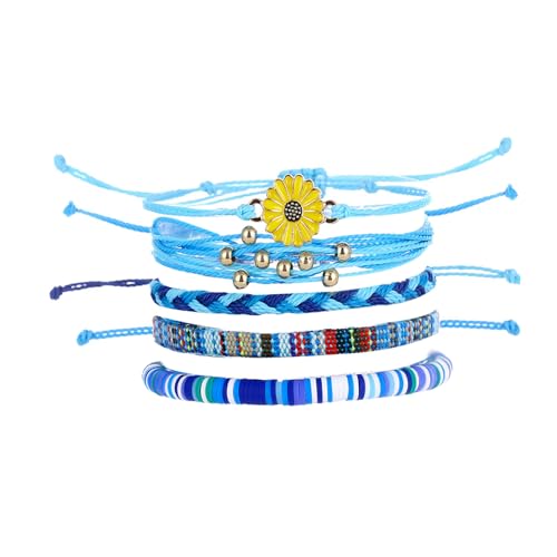 Image of Beach Summer Ankle Bracelet for Women Handmade Braided Adjustable String Anklets Waterproof Surfer Bracelet