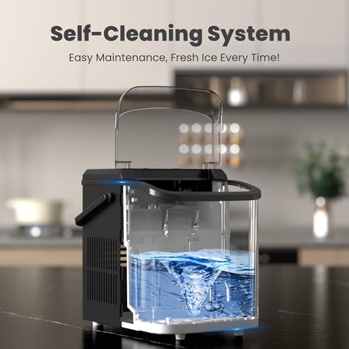 DUMOS Portable Ice Maker for Countertop with Handle, 26lbs/Day, 9 Bullet Ice Cubes Ready in 6 Mins, Self-Cleaning Quiet Ice Machine for Home, Kitchen, RV, Camping, Black