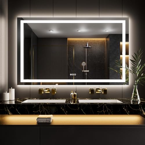 Image of LOAAO 62 inchx36 inch LED Bathroom Mirror with Lights, Anti-Fog, Dimmable, Backlit + Front Lit, Lighted Bathroom Vanity Mirror for Wall, Memory Function