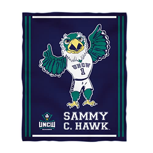 Minky Blanket Super Soft 100% Polyester Luxury Blanket UNC Wilmington Seahawks UNCW Navy Plush Soft Minky Blanket 36" x 48"Mascot