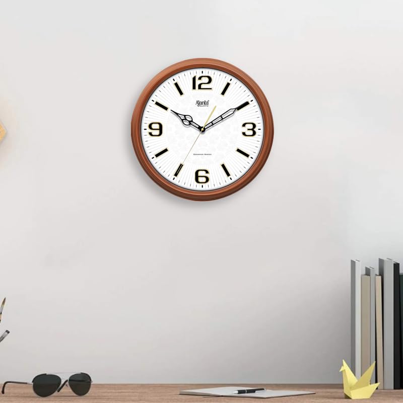 Image of Ajanta Luxury Teak Wood Wall Clock 3007-14.8 Inch - Elegant Silent Sweep Quiet Mechanism - Classic Wooden Finish Decor