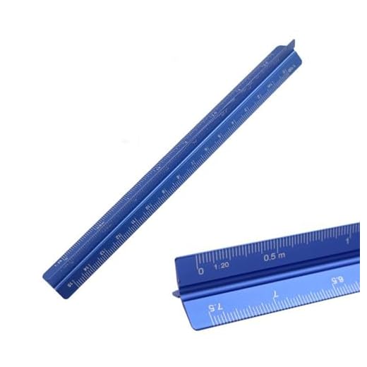 katmerio Escalimetro 30 cm, Regla Triangular de Aluminio, Regla de Escala Triangular 1:20, 1:25, 1:50, 1:75, 1:100, 1:125 (Blu)