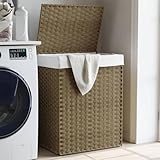 Nqyjm Wäschekorb mit Deckel 46x33x60 cm Poly Rattan Wäschebox für Badezimmer, Schlafzimmer, Wäschekammer