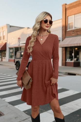 WIH0LL Womens Fall Dresses 2026 Long Sleeve Wrap Sweater Dress with Pockets - Image 4
