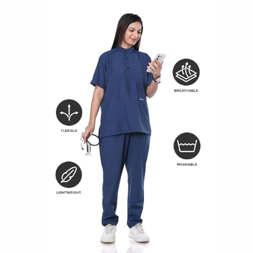Image of Women's 5-Pocket Scrub Suit | Set of Top & Pant | Half Sleeves | Mandarin Collar | Breathable Polyviscose Fabric | Comfortable | Durable | Uniform for Doctors Nurse & Dentist DB 5XL