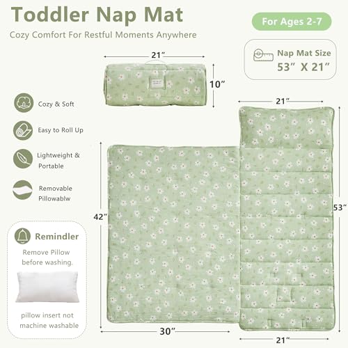 Image of Toddler Nap Mat with Removable Pillow,Ultra Soft Slumber Bags for Girls,Kids Sleeping Bags with Roll Up Design, Perfect for Preschool,Daycare,Kindergarten