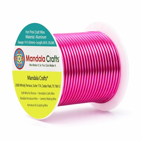 Mandala Crafts 14 Gauge Anodized Aluminum Craft Wire for Jewelry Making - 60 FT Colored Flexible Hot Pink Wire - Bendable for Bonsai Armature Crafting Sculpting