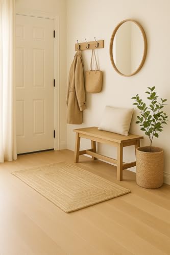 The Deco Factory - Alfombra de yute artesanal trenzada a mano para entrada, pasillo, salón, cocina, dormitorio, oficina, color natural, 50 x 80 cm, color beige