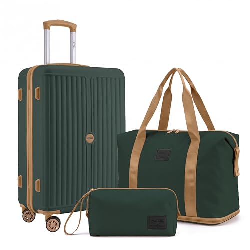 Image of Hoteel 20Inch Luggage 3-piece Set, 360 Universal Suitcases with Wheels Hard Shell Suitcase with TSA Lock, Including Waterproof Luggage Bag, Travel Maletas for Men and Women,Dark Green