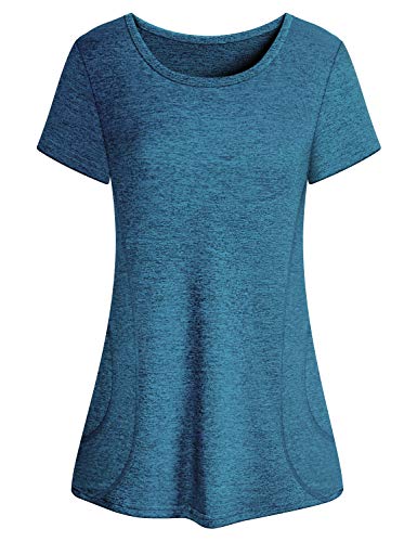 Cucuchy Shirts for Women Casual Summer Workout, Yoga Tops Cute Dressy Short Sleeve Fast Dry Shirts Soft Wicking Loose Fit Exercise Tops Stylish Climbing Tennis Outfit Running Top Royal Blue XXL