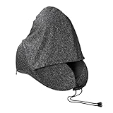 Almohadas de cuello de viaje para aviones, soporte de espuma viscoelástica lavable con capucha, soporte para el cuello de avión, para coche, oficina, viajes, descanso, picnic, siesta, pacientes