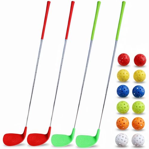 Tivana Flats 4 Pack 36 Backyard Golf Club Set with Oversize Heads & 12 Practice Balls Play Outdoor Golf Yard Games for Adults Hit Plastic or Foam Balls in Grass/Parks/Yards (Right Hand)