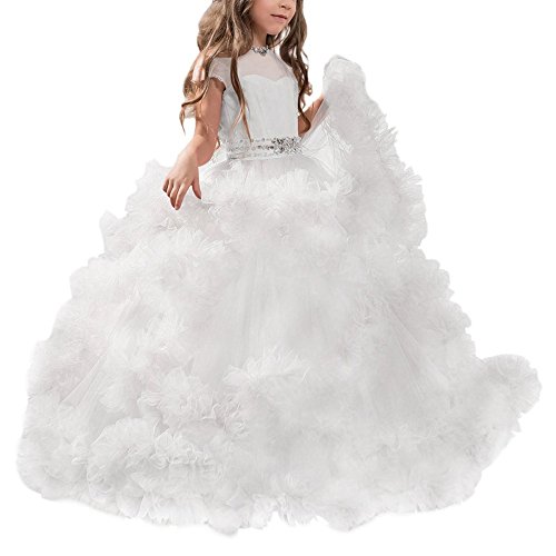 Princess Long Flower Girls Pageant Dresses Kids Prom Puffy Tulle Ball Gown 2-12 Year Old