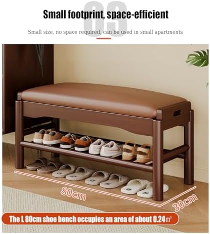 Pull Out Shoe Rack Rotating Shoe Cabinet Cabiner Rotate Rotating Shoe Storage Rack for Wardrobes Retractable，Mid Century Shoe Rack Bench with Leather Cushion, 2-Tier Solid Wood Ottoman Stora
