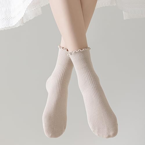 Image of Ruffle Ankle Socks for Women, Cute Casual Lettuce Edge Frilly Crew Socks Breathable Lightweight Daily Socks