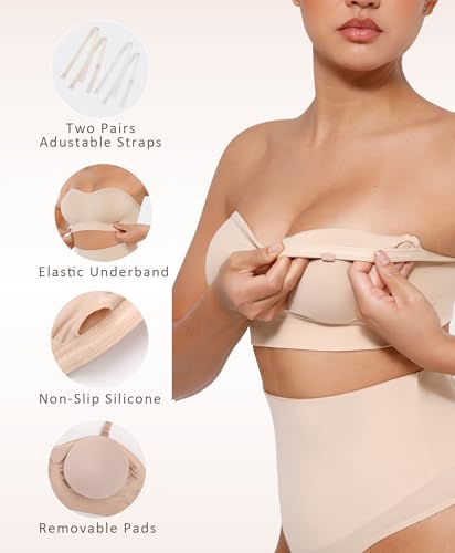 Image of FeelinGirl Strapless Bra for Women Seamless Wireless Bralette - Strapless Support, Adjustable & Padded, Full Coverage