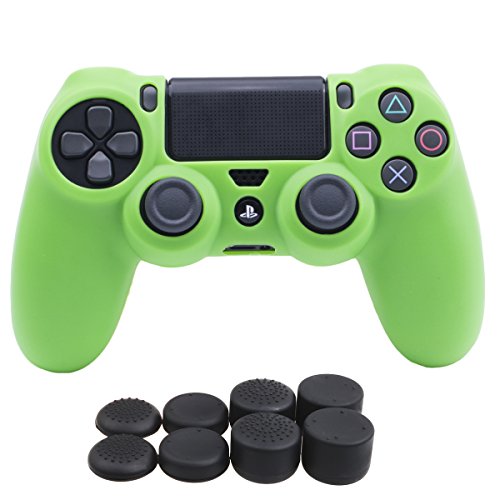 YoRHa Silikon Hülle Abdeckungs Haut Kasten für Sony PS4/slim/Pro Controller x 1 (Grün) Mit Pro aufsätze Thumb Grips x 8 Cover