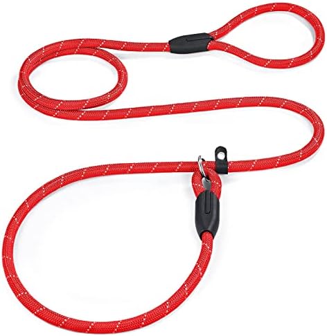 PETESCORT Slip Lead Dog Leash, Heavy Duty 1/2" 3/8" x 6 FT Strong Rope Slip Leash for Large, Medium & Small Dogs No Pulling Pet Training Leash Highly Reflective Threads(3/8in x 6 Ft, Red)