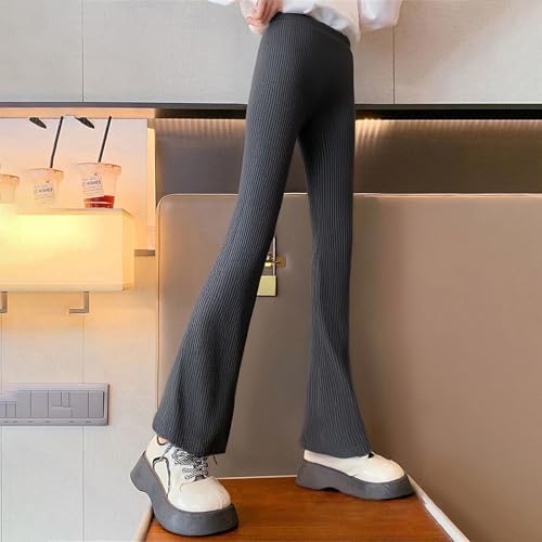 Girls Ribbed Knit Bell Bottom Pants Toddler High Elastic Waist Casual Cotton Light Leggings Flared Pants 1-8 Years2