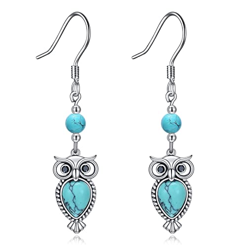 AOBOCO Turquoise Owl Earrings Sterling Silver Dangle Earrings Turquoise Jewelry Birthday Mothers Day