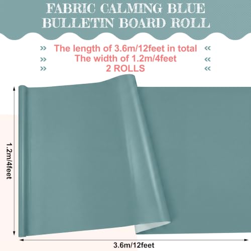 Image of 2 Roll Stone Blue Bulletin Board Paper 12 x 4 ft Fabric Classroom Decor | 4x12 ft Fadeless Display Background, Durable for DIY Crafts Classroom Bulletin Boards, Back to School Decorating Projects