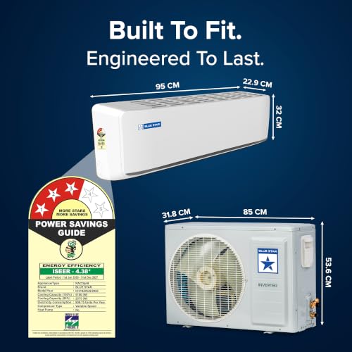 Image of Blue Star 1.5 Ton 3 Star,New Star Rated, Wi-Fi Smart Inverter Split AC (Copper, 5 in 1 Convertible Cooling, AI Pro+, DigiQ Hepta Sensor, Blue Fins,Turbo Cool,Blue Fins (IC318ZXUS, White)