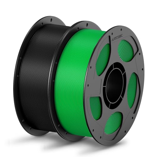 ANYCUBIC PLA Filament 1.75mm Bundle, 3D Printer PLA Filament 1.75mm Dimensional Accuracy +/- 0.02mm, 1KG Reusable Spool (2.2 lbs), 2KG Black + Green 2*1kg Pla (Black & Green)