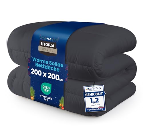 Utopia Bedding Bettdecke 200 x 200 cm, Ganzjahresdecke 370 GSM Füllung, atmungsaktive Schlafdecke, Steppdecke, Super Weiche Kuschelige (Grau)