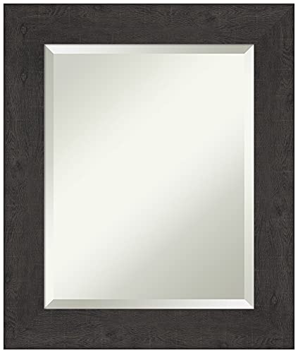 Image of Framed Vanity Mirror | Bathroom Mirrors for Wall | Rustic Plank Espresso Mirror | Wall Mounted Mirror | Small Mirror | 25.38 x 21.38