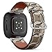 CJBROES Replacement Leather Watch Band, Compatible with Fitbit Versa 3 and Fitbit Sense of Wristband Bracelet Accessory - Brown Twisted Rings