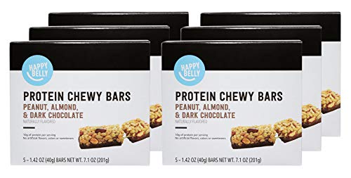 Amazon Grocery, Protein Chewy Bars Peanut, Almond & Dark Chocolate, 7.1 Oz, 30 Ct, Pack of 6 (Previously Happy Belly, Packaging May Vary)