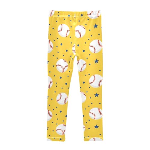 Baseball Stars Dots Yellow Girls Leggings Soft Stretch Workout Yoga Dance Pants for Kids Casual Tights2