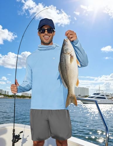 Image of PINSPARK UPF 50+ Sun Protection Hoodie Men with Mask Quick Dry Long Sleeve Fishing Hiking Shirts UV Rash Guard Lightweight